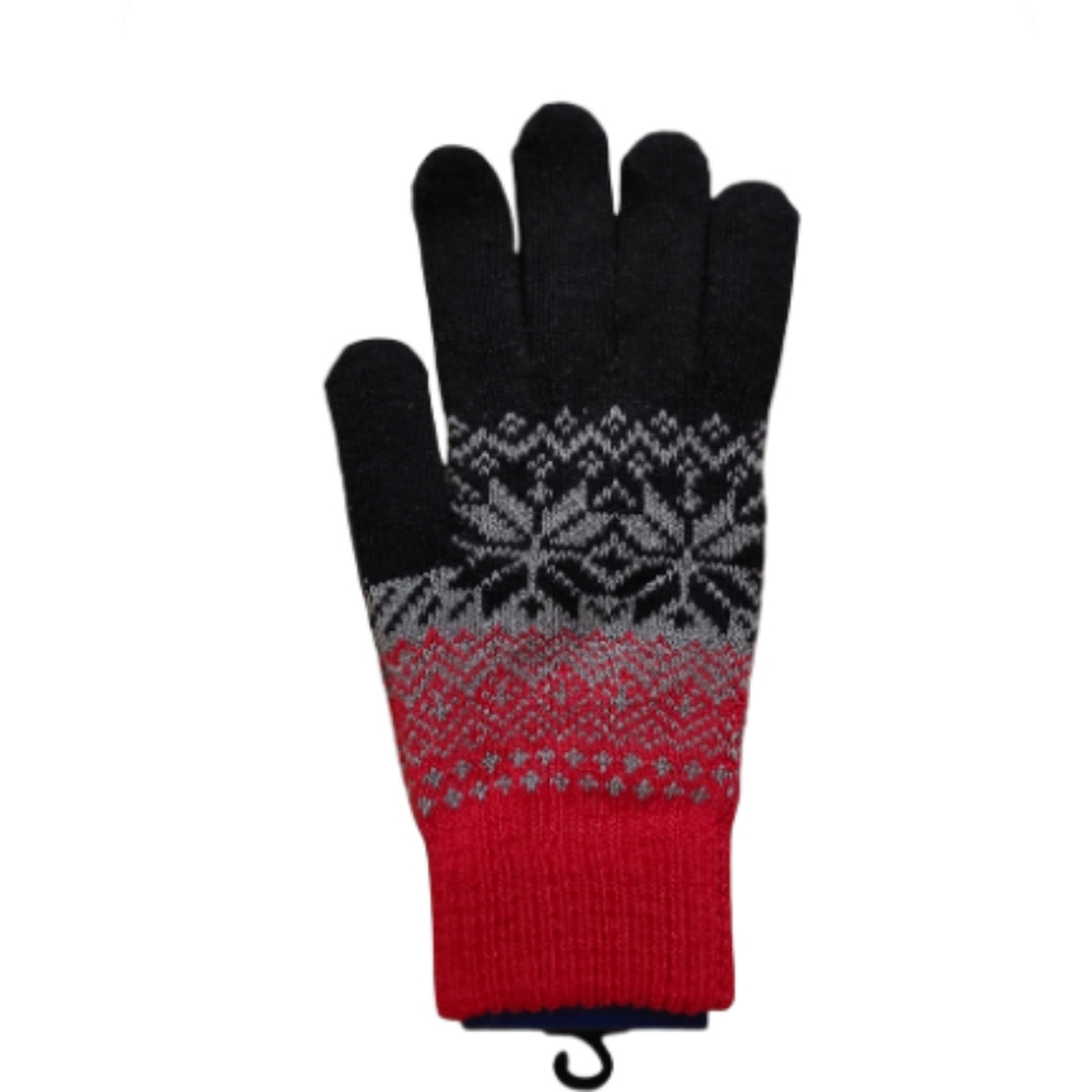 NEW Juncture Men's Red Gray & Black Fair Isle Fleece Gloves